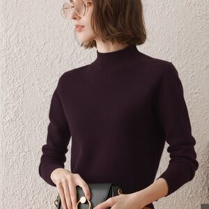 Charter Club Plum Merino Wool Mock-neck Sweater Women’s Size Medium